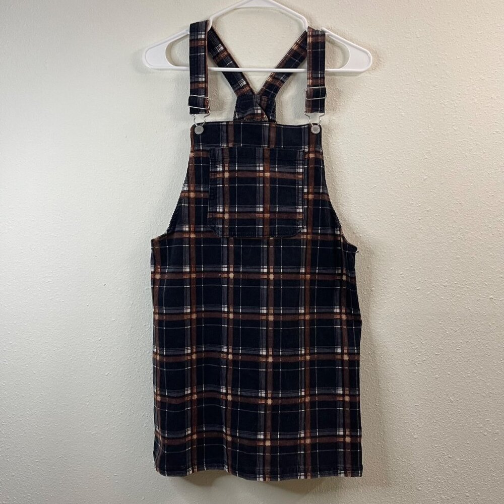 Plaid Corduroy Pinafore Dress With Adjustable Straps For Casual Or Layered Wear - Picture 2 of 13